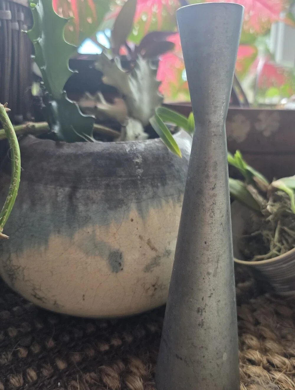 Vintage National Pewter Minimalist Bud Vase Brutalist MCM Decor - Picture 5 of 12